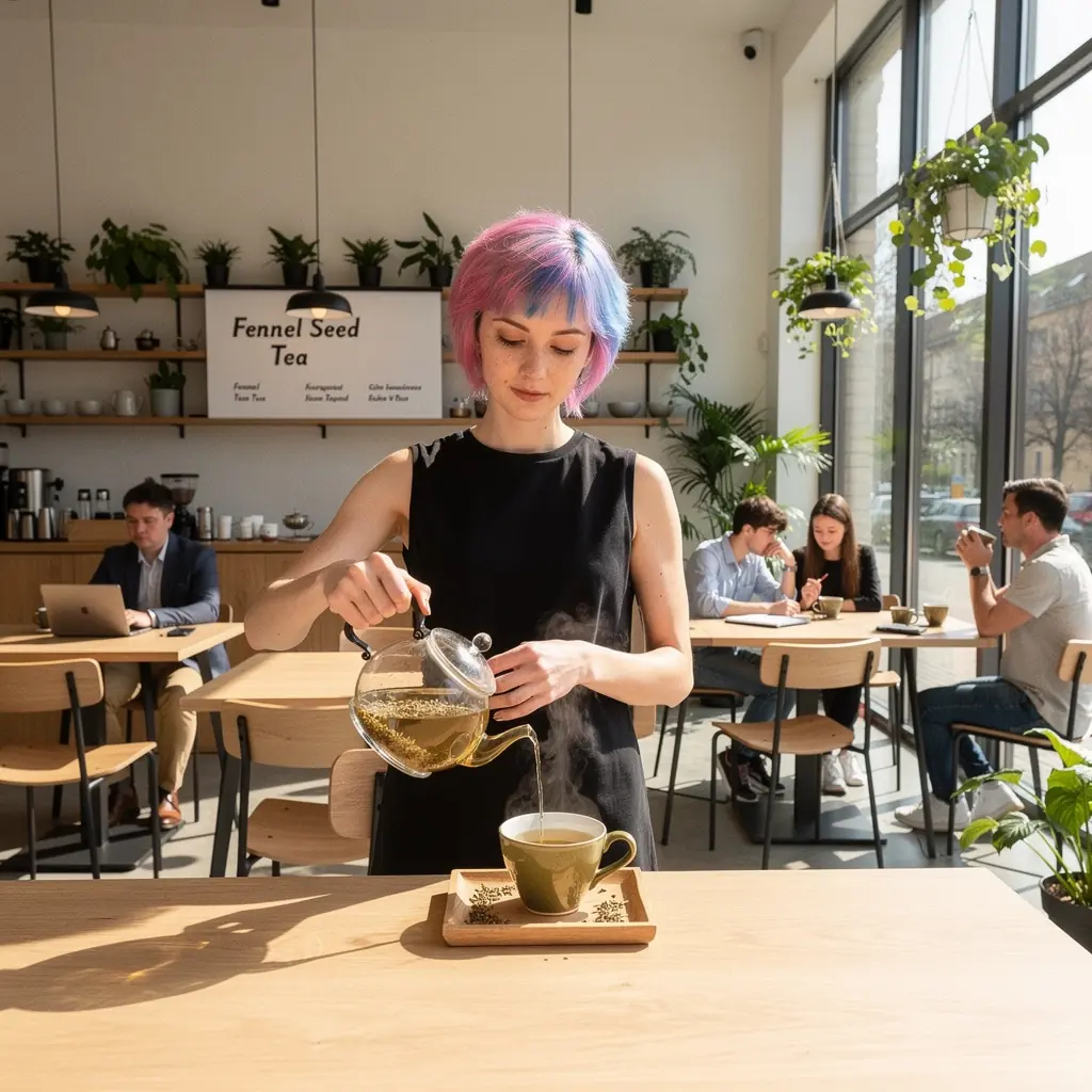Édeskömény tea gőze, amely a relaxációt sugallja.